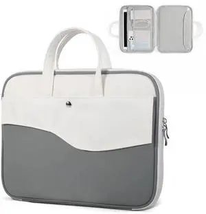 DTTO 14 Inch Laptop Sleeve Case, TSA Waterproof PU Leather Computer Carrying Case Shockproof Protective Laptop Bag with Handle for 13-14" MacBook HP Dell Lenovo ASUS Acer Chromebook, Gray White