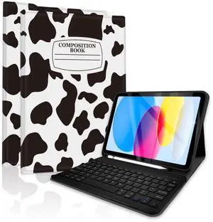 TopPerfekt Case Keyboard for iPad Gen 11th (A16)11-inch 2025/iPad 10th 10.9-inch 2022,Detachable, Rechargeable, Magnetically Absorbent, Pencil Holder for 10.9 inch Case with Keyboard-Notebook CowBlack