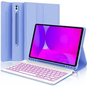 Keyboard Case for Samsung Galaxy Tab S10 FE / S10 Lite 10.9 Inches, S7/ S8/ S9/ S9 FE 11" Smart Backlit Case Keyboard with Pen Holder (Purple)