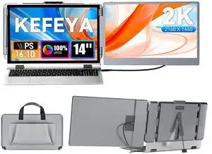 KEFEYA Laptop Screen Extender 2K, 2160x1440 QHD Laptop Monitor Extender Dual Screen, 14 Portable Monitor for Laptops 13-17" with USB-C/HDMI Port, Plug n Play for Windows/Mac/Android/Switch/PS5