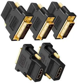 CableCreation DVI to HDMI Adapter, 5-Pack Bi-Directional DVI-D(24+1) Male to HDMI Female Converter, Support 1080P 3D for PS3, PS4, TV Box, Blu-ray, Projector, HDTV