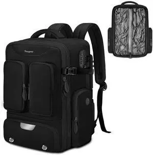 Taygeer Vacuum Seal Backpack Travel, Expandable Compression Backpack with Rain Cover &Shoe Compartment, Travel Backpacks with Vacuum Compression & Lock, Personal Item Air Mochila Fit 17'' laptop,Black