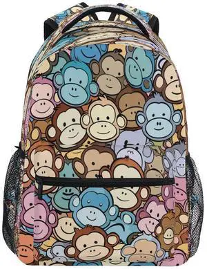 senya School Backpack Blue Brown Grey Monkey Teens Girls Boys Bookbags Travel Schoolbag