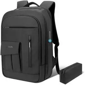 Backpack for Men Business Travel Laptop Backpack with USB Charger Lightweight Anti-Theft Water-Resistant Fits 15.6 Inch Laptop for Commute Travel Daily Work College with Small Bag-Black