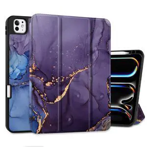 DONGKE Case for iPad Pro M4 11 inch 2024 5th Gen - [Built-in Pencil Holder] Ultra Thin Soft TPU Back Cover with Trifold Stand Support Auto Wake/Sleep for iPad Pro 11-inch (M4) - Abstract Marble