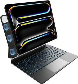 nimin Keyboard Case for iPad Pro 13 inch 2024 (M4),Multi-Touch Trackpad, Magnetic Attach, 7-Color Backlight, Auto Sleep/Wake, Obsidian Black