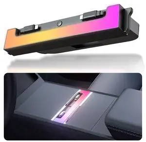 DGXWLLW USB Hub for Tesla Model Y Juniper 2025 2026 Model 3 Highland 2024 2025 with RGB Ambient Light, 120W Dual Type-C Fast Charger Multi Ports Docking Station Retractable Cable fit Center Console