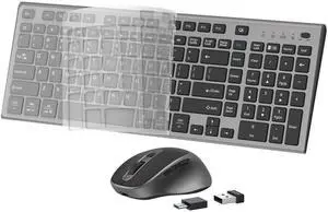 FENIFOX Wireless Keyboard and Mouse, Ergonomic Rechargeable Silent Quiet Slim USB C Flat Compact Full Size with Number Pad Soft Cover Keyboards for Mac Computer PC Surface Laptop MacBook iMac Black