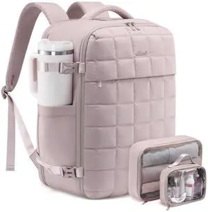 LOVEVOOK Large Travel Backpack for Women, TSA Carry on Backpacks for Airplanes, 40L Personal Item Travel Essentials Bag with 3 Packing Cubes, Waterproof Puffer Laptop Bag for Weekender Overnight Black