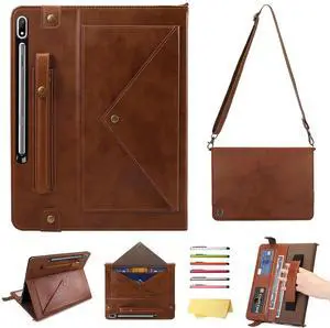 UUcovers Handbag Case for Samsung Galaxy Tab S8 11" 2022/Tab S7 11 inch 2020 (SM-X700/X706/T870/T875/T878) with S Pen Holder/Shoulder Strap/Hand Strap [Auto Wake/Sleep] Stand Crossbody Cover, Coffee
