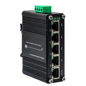 Mini 5 Port Industrial Gigabit Ethernet Switch, Unmanaged Hardened Network Switch, 12-48VDC Wide Power Input, DIN-Rail or Wall Mount, Plug and Play, Outdoor Rated, Rugged Metal Case