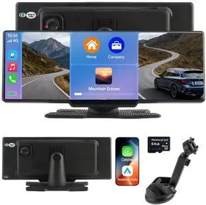 COBATANG 10.26'' Wireless Carplay Screen, Car Play & Android Auto HD Touchscreen Car Stereo with 4K Dash Cam, 1080p Backup Camera, Bluetooth, Mirror Link, Voice Control, AUX, FM (CA102)
