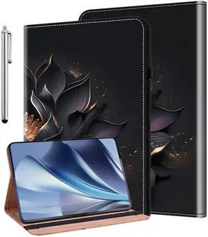 KEFBWAO Case for Samsung Galaxy Tab S10 Lite/ S10 FE/ S9 FE 5G 10.9 Inch/Tab S9 11 Inch with Pencil Holder, Cute Unique Design Flip Wallet Leather Shockproof Tablet Cover, Purple Lotus