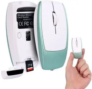 Mini Bluetooth Wireless Mouse with TF Card Reader, Rechargeable, Silent Click, Portable for Laptop, PC, Travel, Office & Home Use (Green)