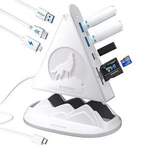USB C Hub, 8 in 1 USB C Hub Multiport Adapter with 4K HDMI, PD 100W, 5Gbps Type C 3.0, 3xUSB A 3.0, SD/TF Card Reader& RGB Lighting, White Docking Station for MacBook Air/Pro, HP, Laptop, PC(Wolf)