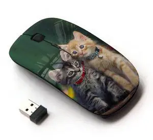 KawaiiMouse [ Optical 2.4G Wireless Mouse ] Cute Baby Kitten Cat Green Furry Pet