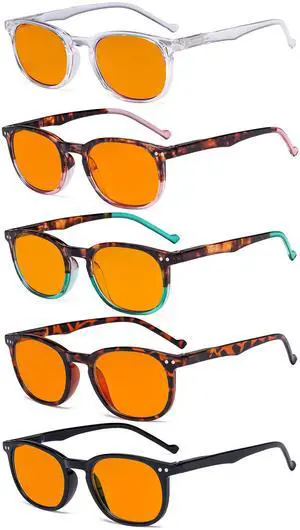 Eyekepper 5 Pack Retro Design Blue Light Blocking Readers Blue Glare Filter Computer Reading Glasses Orange Tinted +1.50
