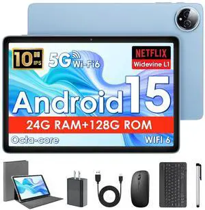 10 Inch Android 15 Tablet, 10 inch Tablets with Keyboard, 24GB+128GB, 1TB Expand, Octa-Core, 2.4G/5G WiFi, 8000mAh, BT5.4, GPS, Widevine L1, IPS Touch Screen, 2 in 1 with Case, Mouse, Stylus, Blue 10 Inch Android 15 Tablet, 10 inch Tablets with Keyboard, 24GB+128GB, 1TB Expand, Octa-Core, 2.4G/5G WiFi, 8000mAh, BT5.4, GPS, Widevine L1, IPS Touch Screen, 2 in 1 with Case, Mouse, Stylus, Blue