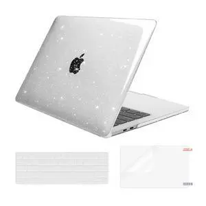 MOSISO Compatible with MacBook Pro 13 inch Case M2 2025, 2024, 2023-2016 A2338 M1 A2251 A2289 A2159 A1989 A1708 A1706, Glitter Sparkly Plastic Hard Shell&Keyboard Cover&Screen Protector, Transparent