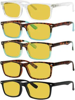 Eyekepper Multipack Amber tinted Blue Light Blocking Reading Glasses for Women Men Readers Computer Eyeglasses +0.75