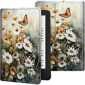 BREIDMKFM Case for 6" All-New Kindle 11th Generation 2022 Release, PU Leather Cover Smart Standing with Auto Sleep/Wake Cover for Basic Kindle 2022, Watercolor Painting Butterflies