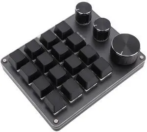 One Handed Macro Programmable Keypad, USB Mini 16 Keys 3 Knobs Hotswap Mechanical Gaming Keyboard with Red Switch, Mini Macro Keypad for Gaming, Office (Black)