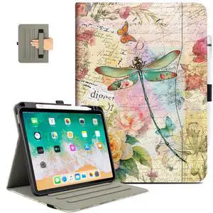 Vimorco Leather Case for iPad Air 4th/5th 10.9, for iPad Air 11 6th M2, for iPad Pro 11 inch 4th/3rd/2nd/1st Generation, Pencil Holder&Handle&Pocket, Multiple Stand Protector,Auto Wake/Sleep,Dragonfly