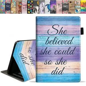 Case for Kindle Fire HD 10 Tablet 10.1" (9th/7th Generation, 2019/2017 Release), Slim PU Leather Stand Flip Cover with Card Slot & Pencil Holder, She Believed She Could So She Did Inspirational Quote