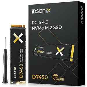 iDsonix M.2 NVME SSD 2TB, 3D NAND TLC, PCIe Gen4X4, Speeds Up to 7450 MB/s, M.2 2280 Internal Soild State Drive, Industrial SSD with Heatsink for PC, Laptop, Desktop and PS5 - D7450