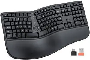 MEETION Ergonomic Keyboard, Wireless Computer Keyboard, Ergo Split Keyboard with Cushioned Wrist, Palm Rest, Curved Natural Typing, Full Size Rechargeable for Windows/Mac/Laptop/PC, Black