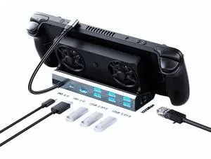 Docking Staion for Steam Deck/ROG Ally/Legion Go,9 in 1 Double Fan Steam Deck Dock.1000Mbps Ethernet,3.0 PD100W Charging,HDMI 2.0 4K@60Hz.3 USB 3.0 and 3 USB 2.0 Port. Slot Steam Deck Dock.