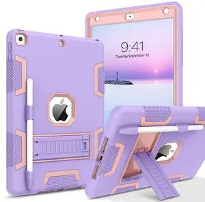 BENTOBEN iPad Case - 3 in 1 Heavy Duty Rugged Shockproof Protective Cover with Stand & Pen Holder, Purple