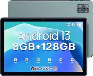 xiskt Android 13 Tablet, 10.1 inch Tablet 8(4+4) GB&128GB Storage(Expand to 512GB), Dual 13MP+5MP Camera, 6800mAh