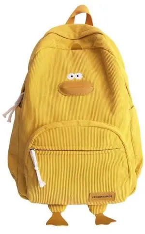 MININAI Novelty Duck Backpack Funny Animal Cartoon Corduroy Backpack Kawaii Aesthetic Laptop Backpack Preppy Stuff (Yellow)