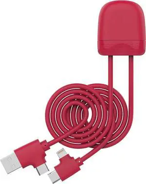 Xoopar Multi Cable USB 3 in 1Connector Charging Cable USB-C, USB, Lightning - 1 Meter with Data Transfer for Universal Smartphones Ice-C RED