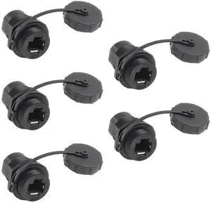 D-FLIFE 5pcs Ethernet LAN Cable Connector CAT5/5e/6 RJ45-8P Shielded Industrial Panel Mount Bulkhead Feed Thru Coupler with Waterproof IP67 Dustproof Cap Outdoor Industrial Standard