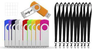 32GB USB Flash Drives 10 Pack Multicolor and 10pcs Lanyard of 11 inches, USB Drives, Memory Stick, Thumb Drive, Jump Drive, USB Stick