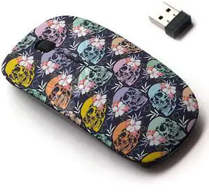 2.4G Wireless Mouse with Cute Pattern Design for All Laptops and Desktops with Nano Receiver - Halloween Skulls Flowers