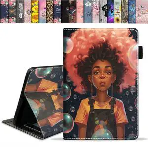 stmedazm Case for All-New Amazon Fire HD 10 & 10 Plus Tablet 10.1" (13th/11th Generation, 2023/2021 Release), Slim Stand Folio Cover with Card Slot & Auto Wake/Sleep, African American Girl