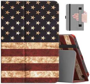 MoKo Case Fits All-New Amazon Kindle Fire HD 8 & 8 Plus Tablet (12th Generation/10th Generation, 2024/2022/2020 Release) 8",Slim Folding Stand Cover with Auto Wake/Sleep, American Flag