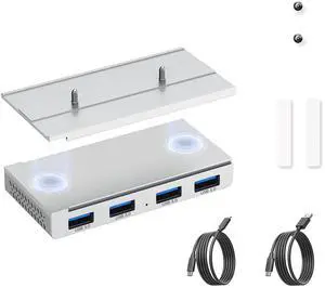 EJAY 4-Port Magnetic USB 3.0 Hub, 5Gbps High-Speed Data Transfer, Includes Sliding Rail, Screws & Sticky Pads for MacBook Laptop PC, Silver