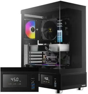 GAMDIAS ATX Mid Tower Computer Case with Tempered Glass, Gaming PC Case w/Temperature Display LCD & 3X 120mm ARGB Fans, Support Up to 5X Fans, 240mm AIO/Radiator, 340mm GPU/VGA, 160mm CPU Air Cooler