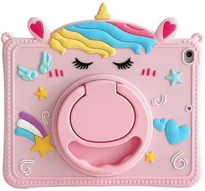 3D Cute Unicorn Case for iPad Air 5th/Air 4th Generation Case 10.9 inch 2022/2020 with Pencil Holder,Kawaii Cartoon Kids Teens Boys Girls Women Unicorn Soft Silicone Case with 360° Rotating Stand