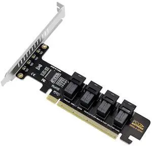 PH49 PCIe4.0 X16 to 4-Port U.2 NVME SFF-8643 SFF-8639 Expansion Card Support X4 X8 X16 Slot Motherboard with PCIE Split Function (Full Height)