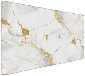 Tangopi White Gold Marble Large Mouse Pad Non-Slip Desk Mat for Keyboard and Mouse Waterproof Gaming Mousepad Desk Pad Computer Accessories for Home Office 15.7x35.4Inch