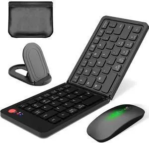 Foldable Bluetooth Keyboard and Mouse,Protable Folding Wireless Keyboard Mouse Combo for Business and Travel, USB-C Rechargeable,Keyboard for Windows iOS Android Tablet Smartphone Laptop PC