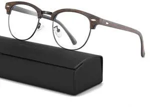 Blue Light Blocking Glasses Women, Semi-Rimless Clear Lens, Professional Computer Game Eyeglasses for men, Anti Eyestrain and Better Sleep (Brown Wood Grain Frame)