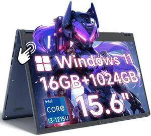 THEYETI 2 in 1 Laptop Convertible 15.6 Inch (16GB RAM, 1TB SSD), i3-1215U 6-Core Processor(Up to 4.4Ghz), FHD IPS Touch Screen Laptop Computer 360° for Students and Business, USB 3.0, Type C