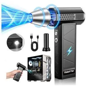 YUHUO Compressed Air Duster, 380000RPM Electric Air Duster with LED Light, 4-Gear Adjustable Mini Handheld Air Blower Jet Turbo Fan Jet Dry Blower Rechargeable Air Blower Duster for Keyboard Car Home