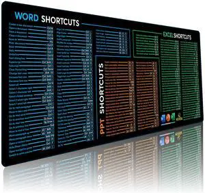 Word/PPT/Excel Shortcuts Mouse Pad - Extended XL Office Keyboard Mat, Excel Mouse Pad Shortcuts, Stitched Edges | Non-Slip Base excel Cheat Sheet Desk Pad (31.5x11.8) Inch